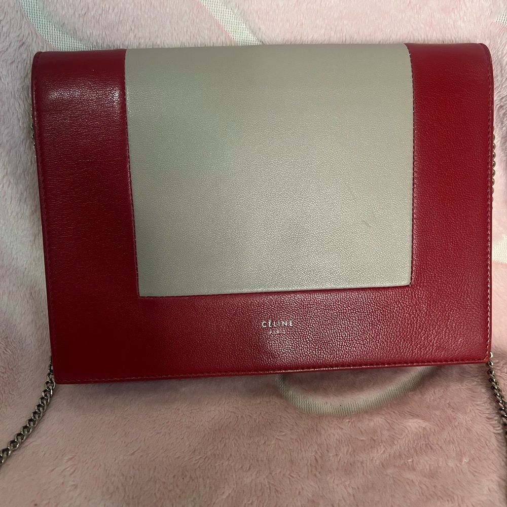 Celine Two-Tone Red and Gray Framed leather WOC Crossbody Bag